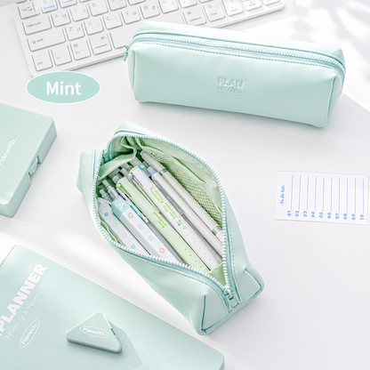 Planwith Soft PU Leather Pencil Case with Dual Zippers