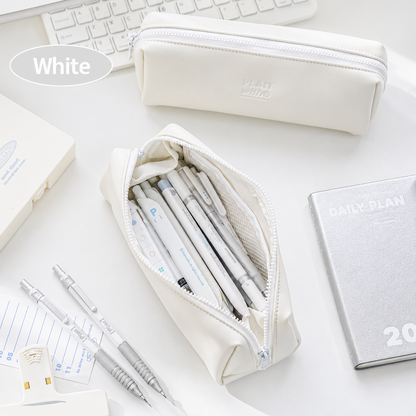 Planwith Soft PU Leather Pencil Case with Dual Zippers