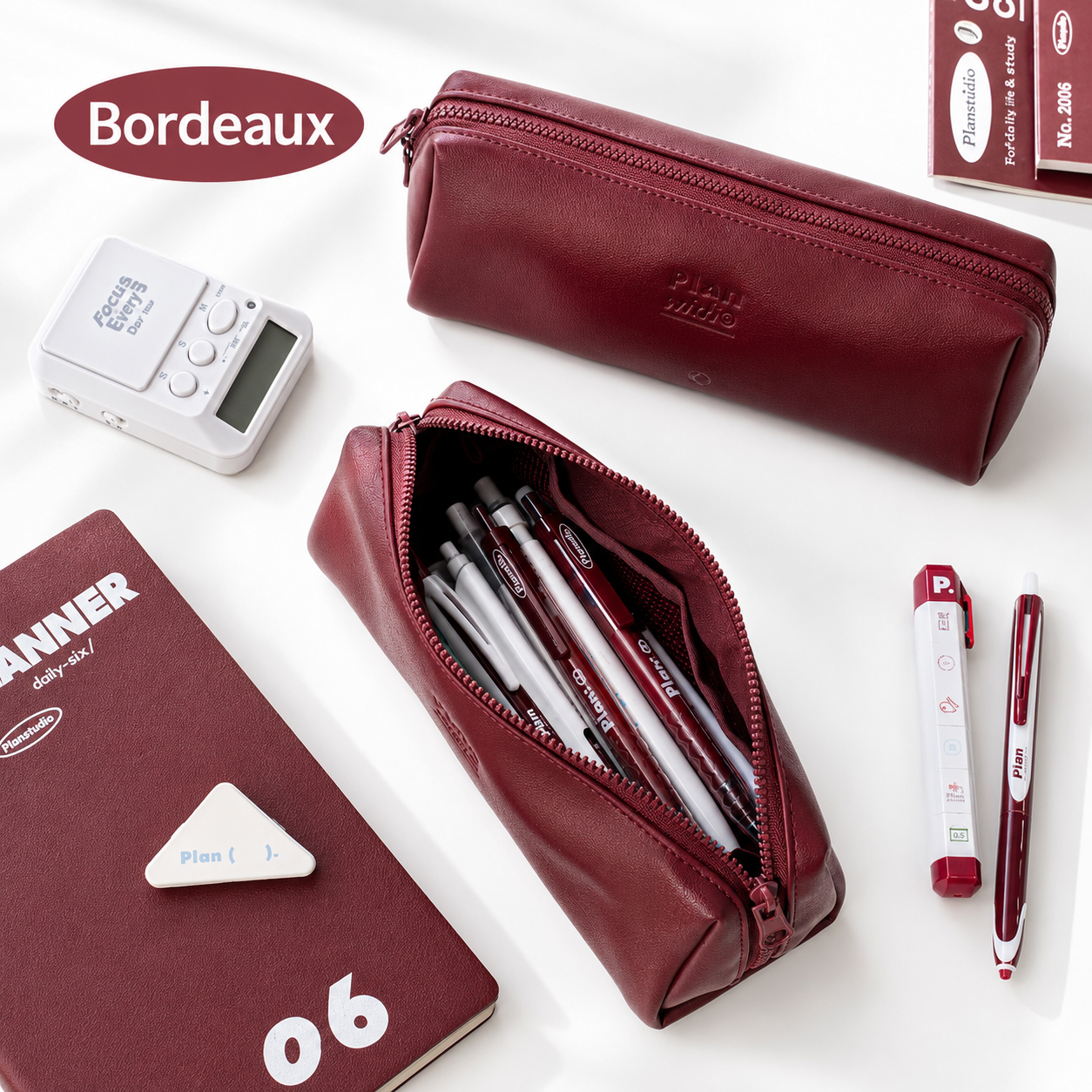 Planwith Soft PU Leather Pencil Case with Dual Zippers