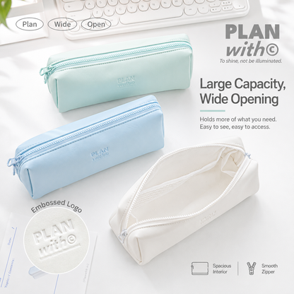 Planwith Soft PU Leather Pencil Case with Dual Zippers