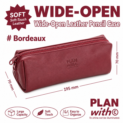 Planwith Soft PU Leather Pencil Case with Dual Zippers