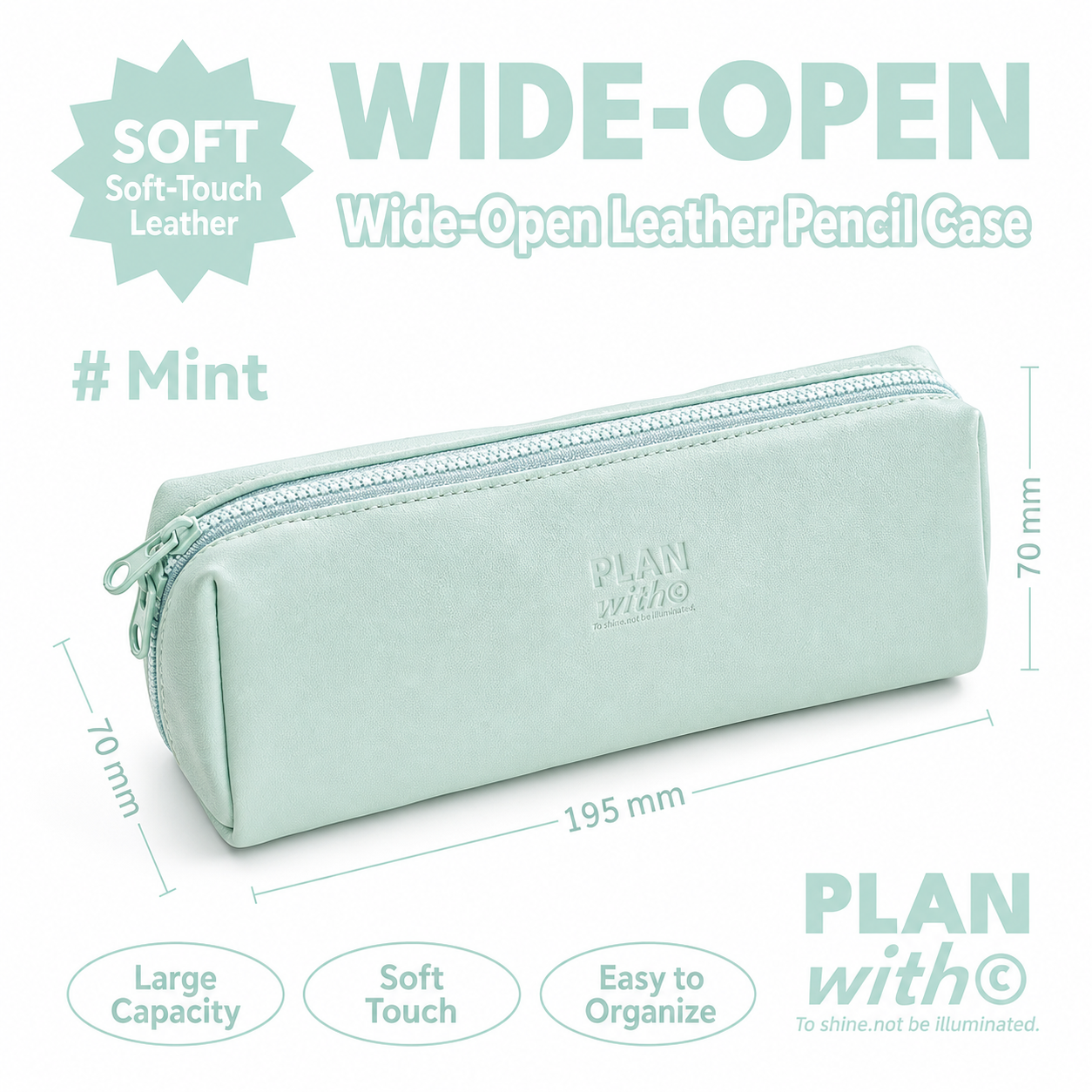Planwith Soft PU Leather Pencil Case with Dual Zippers