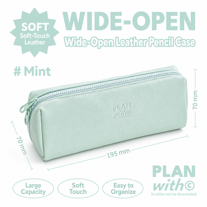 Planwith Soft PU Leather Pencil Case with Dual Zippers