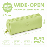 Planwith Soft PU Leather Pencil Case with Dual Zippers