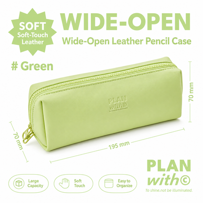 Planwith Soft PU Leather Pencil Case with Dual Zippers