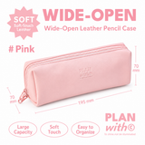 Planwith Soft PU Leather Pencil Case with Dual Zippers