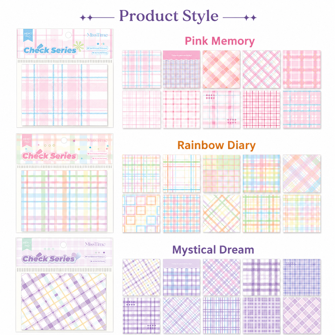 MISSTIME Vintage Plaid Series Sticky Notes Set