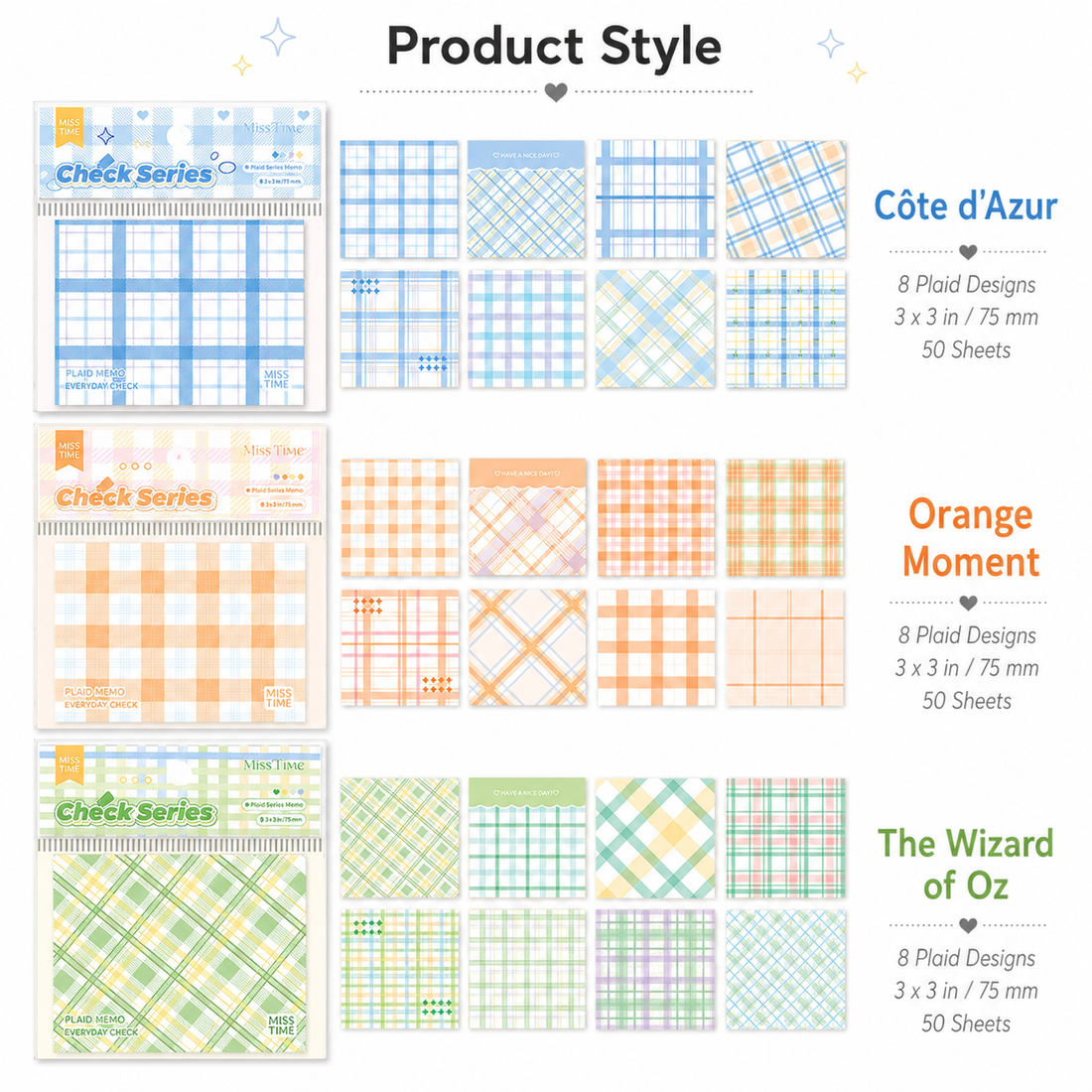 MISSTIME Vintage Plaid Series Sticky Notes Set