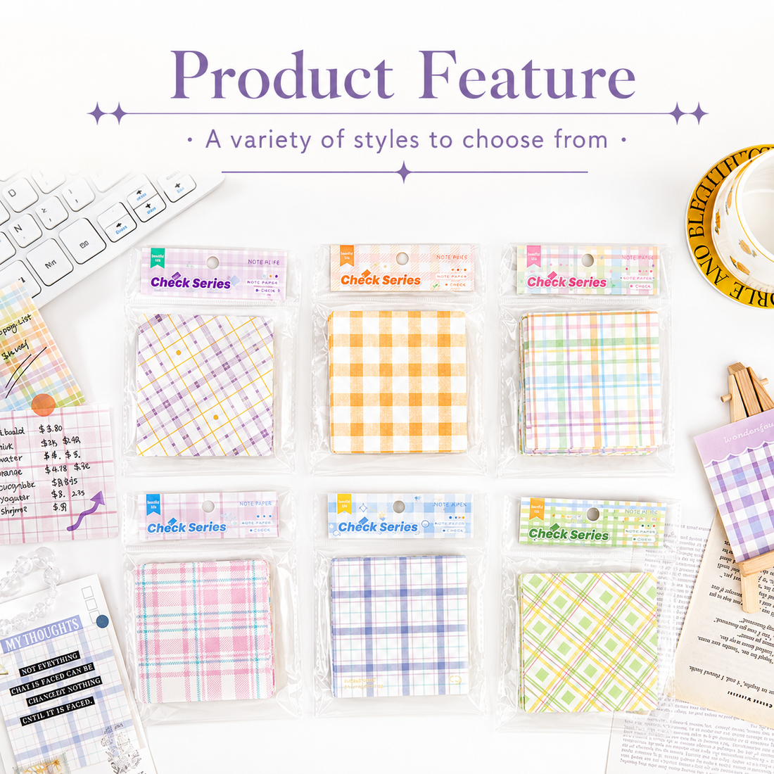 MISSTIME Vintage Plaid Series Sticky Notes Set