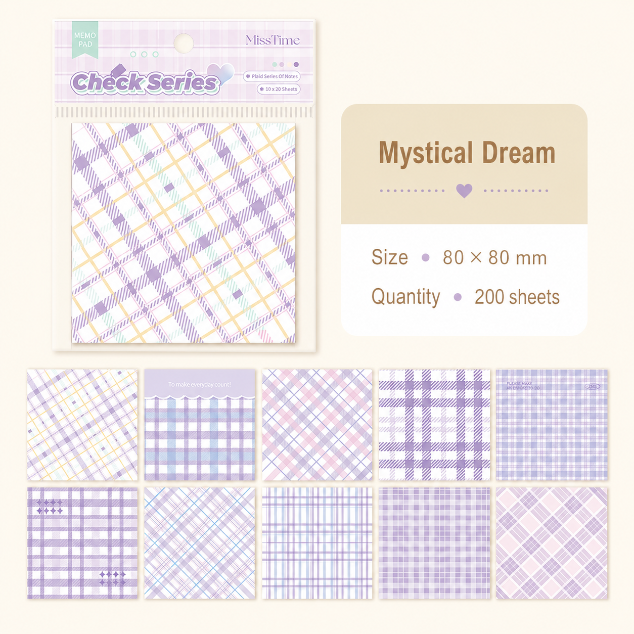 MISSTIME Vintage Plaid Series Sticky Notes Set by MISSTIME - aesthetic stationery and journaling supplies at Lumiyear
