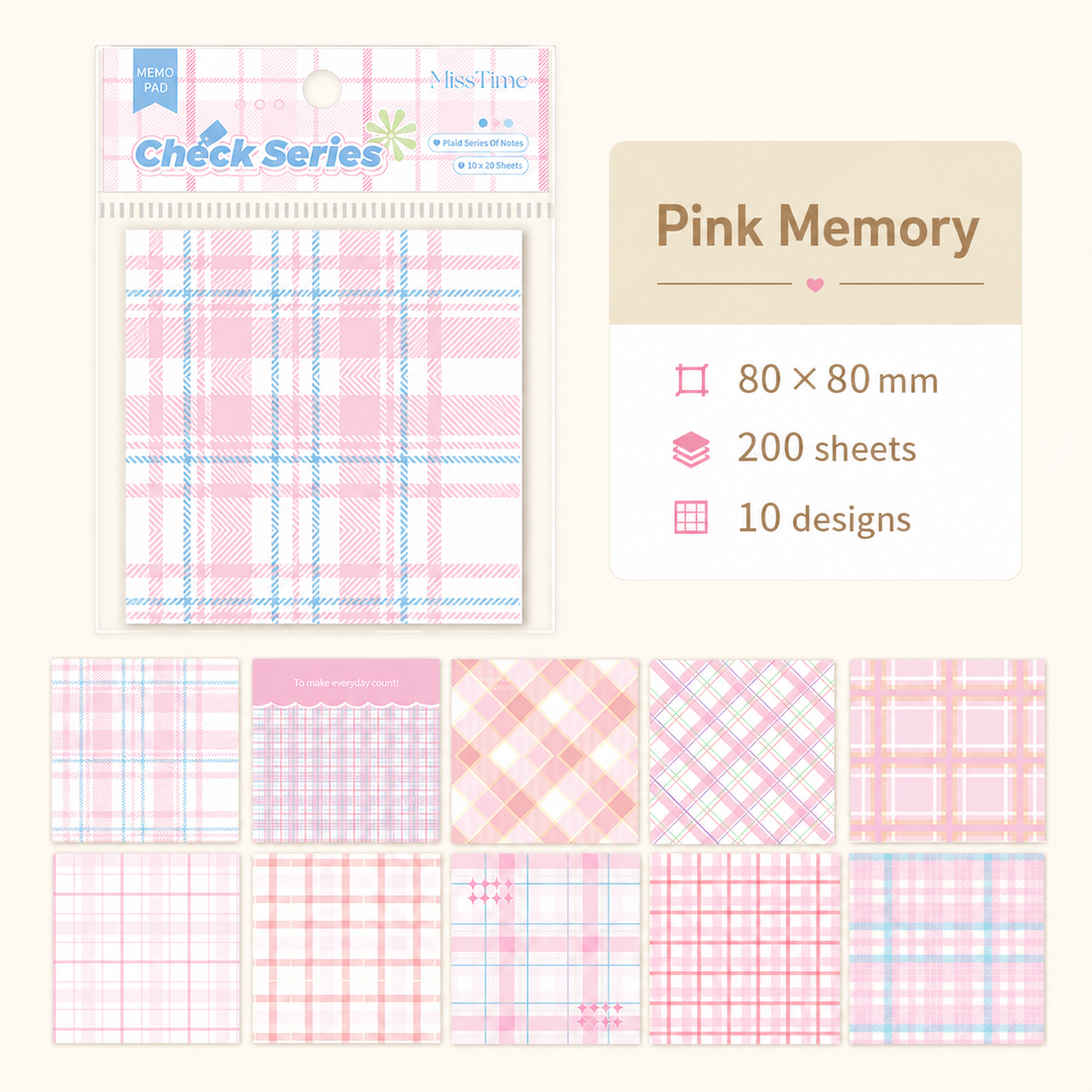 MISSTIME Vintage Plaid Series Sticky Notes Set by MISSTIME - aesthetic stationery and journaling supplies at Lumiyear