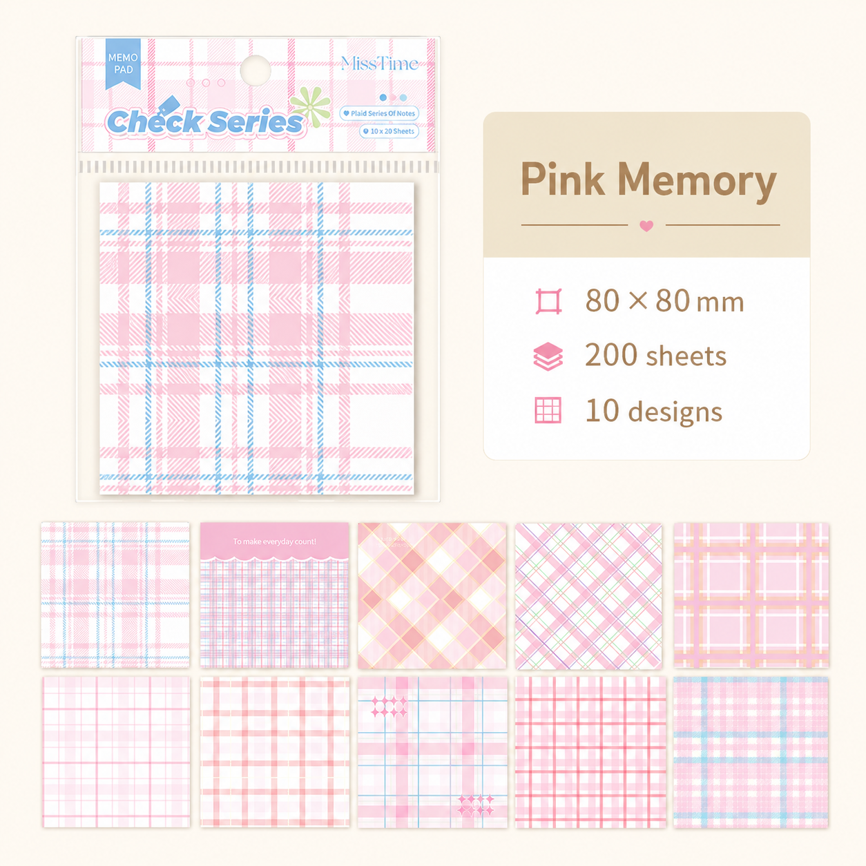 MISSTIME Vintage Plaid Series Sticky Notes Set by MISSTIME - aesthetic stationery and journaling supplies at Lumiyear