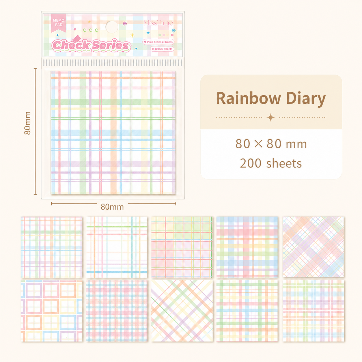 MISSTIME Vintage Plaid Series Sticky Notes Set by MISSTIME - aesthetic stationery and journaling supplies at Lumiyear