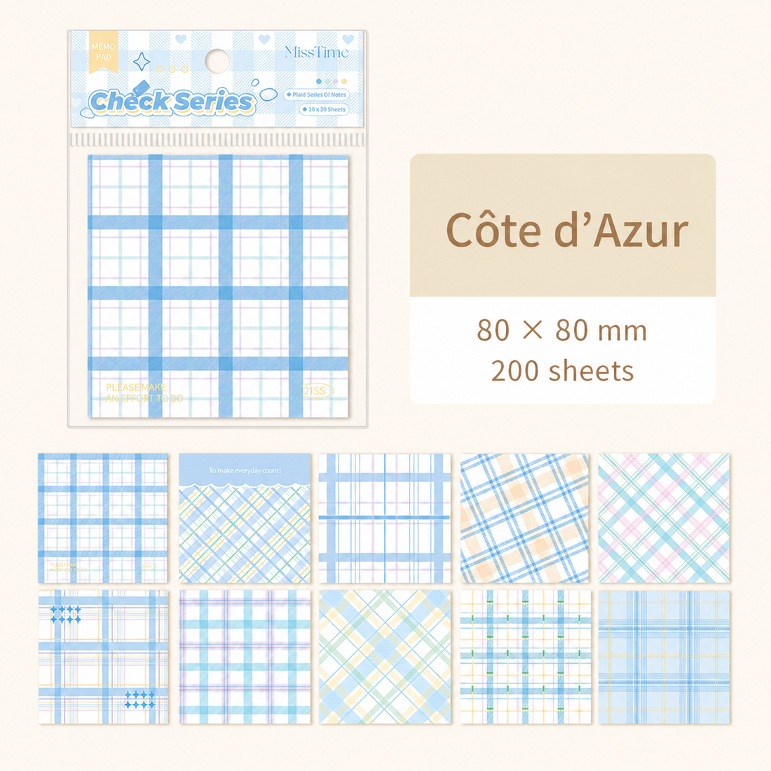MISSTIME Vintage Plaid Series Sticky Notes Set by MISSTIME - aesthetic stationery and journaling supplies at Lumiyear