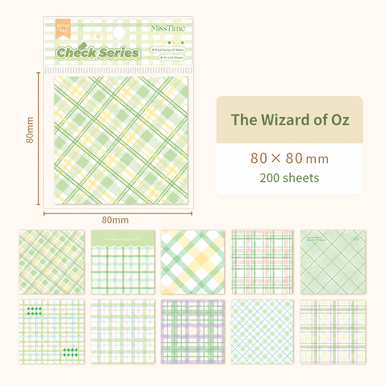 MISSTIME Vintage Plaid Series Sticky Notes Set by MISSTIME - aesthetic stationery and journaling supplies at Lumiyear