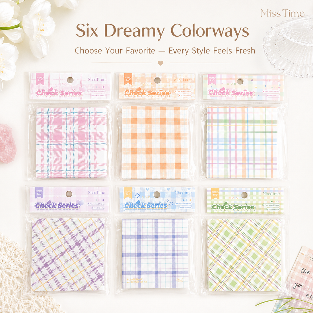 MISSTIME Vintage Plaid Series Sticky Notes Set