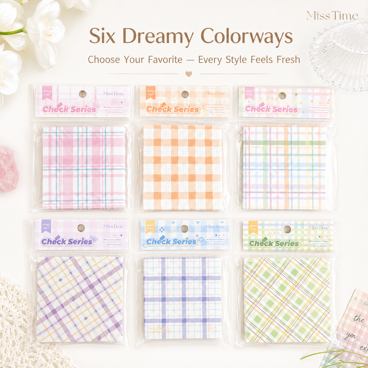 MISSTIME Vintage Plaid Series Sticky Notes Set