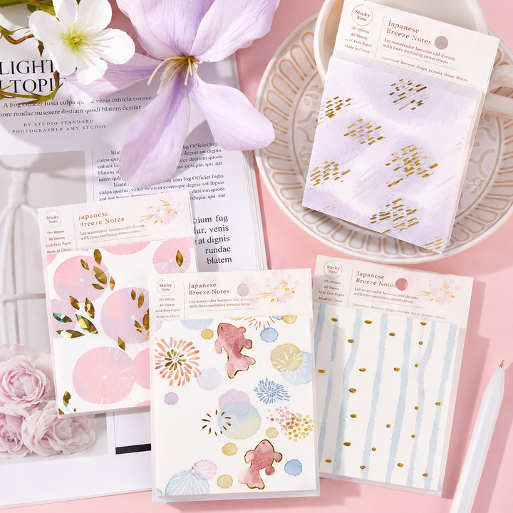 MISSTIME Vintage Gold Foil Watercolor Sticky Notes 4-Pad Set by MISSTIME - aesthetic stationery and journaling supplies at