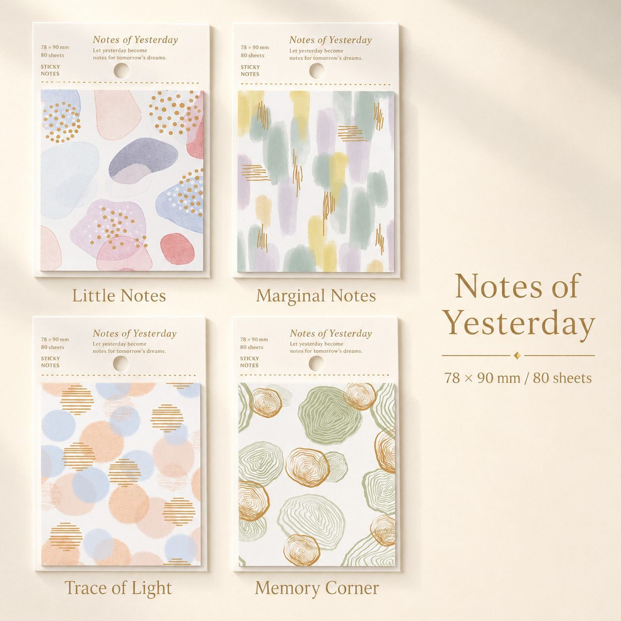 MISSTIME Vintage Gold Foil Watercolor Sticky Notes 4-Pad Set by MISSTIME - aesthetic stationery and journaling supplies at