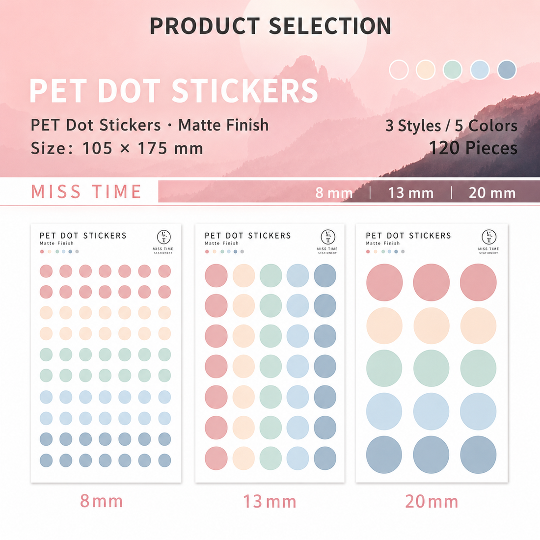 MISSTIME PET Dot Stickers Set (120 Pcs)