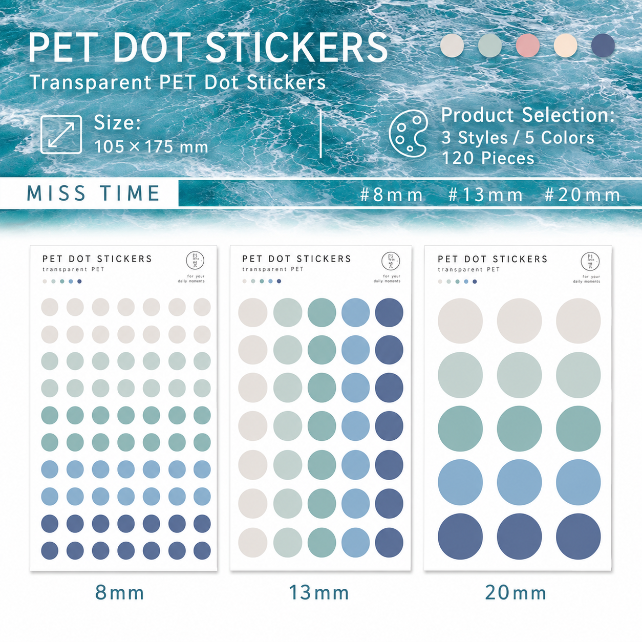 MISSTIME PET Dot Stickers Set (120 Pcs)