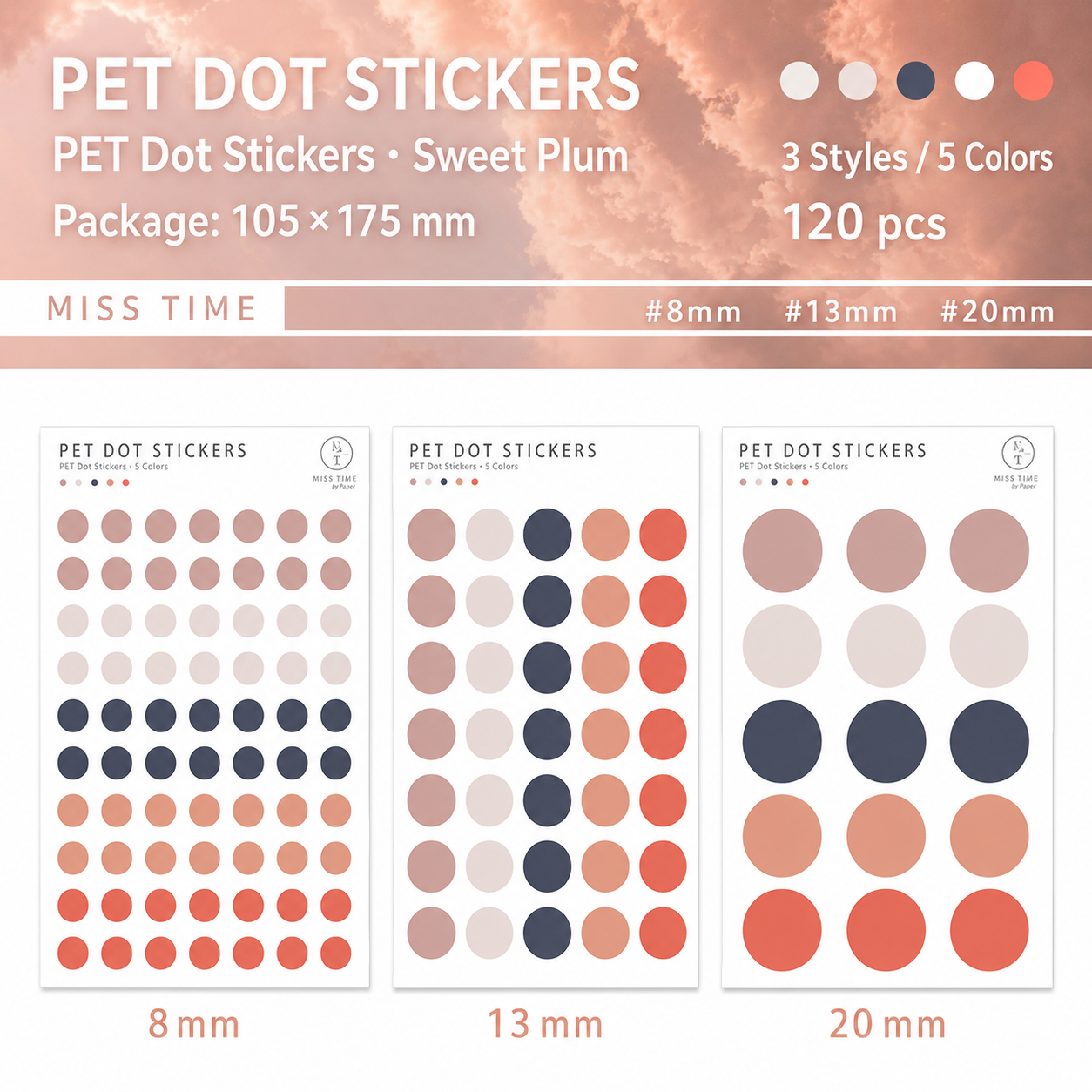 MISSTIME PET Dot Stickers Set (120 Pcs)