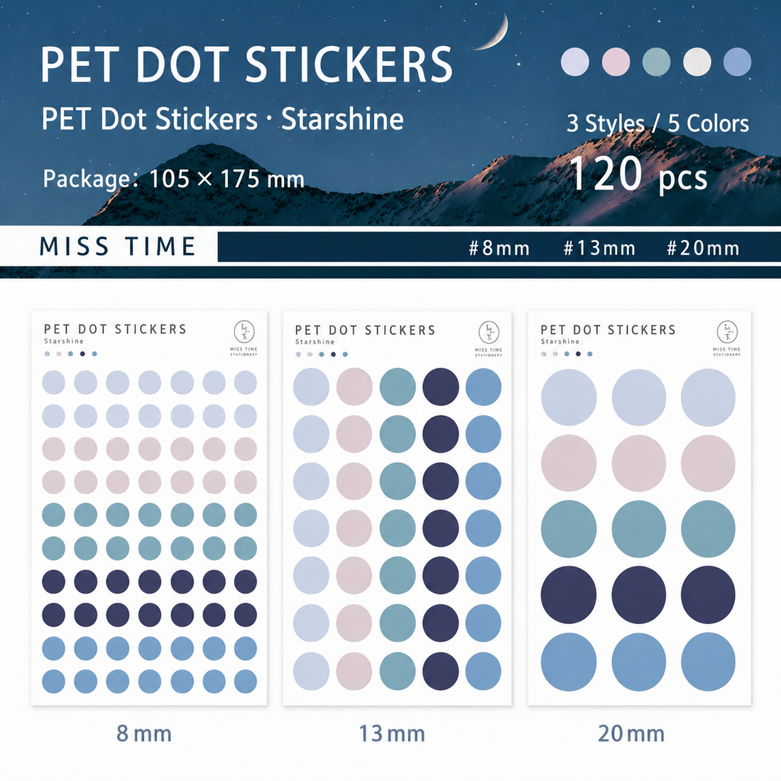 MISSTIME PET Dot Stickers Set (120 Pcs)