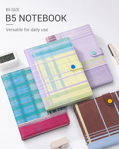 "Plaid Series" B5 Snap-Closure PU Leather Notebook by inrik - aesthetic stationery and journaling supplies at Lumiyear