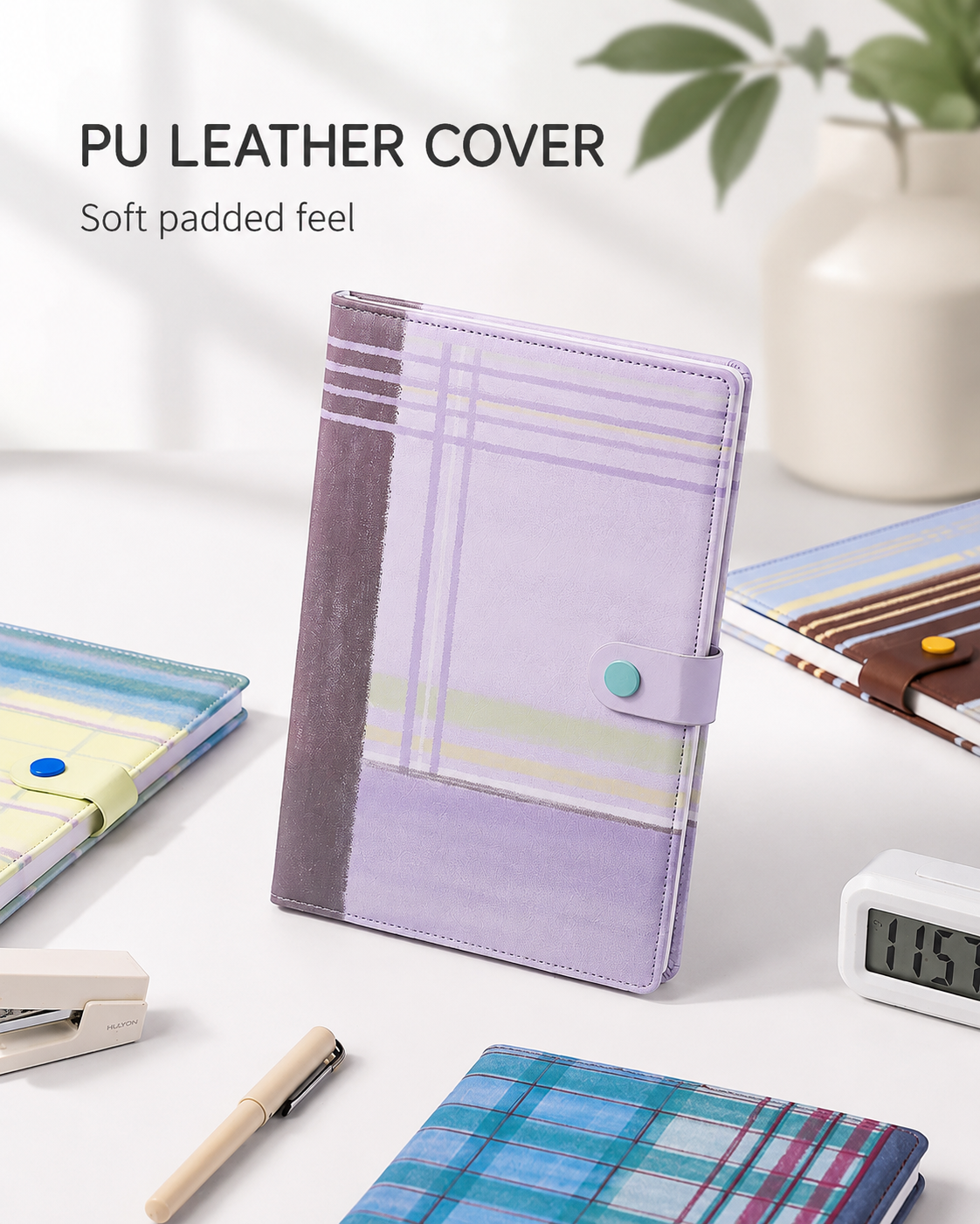 "Plaid Series" B5 Snap-Closure PU Leather Notebook by inrik - aesthetic stationery and journaling supplies at Lumiyear