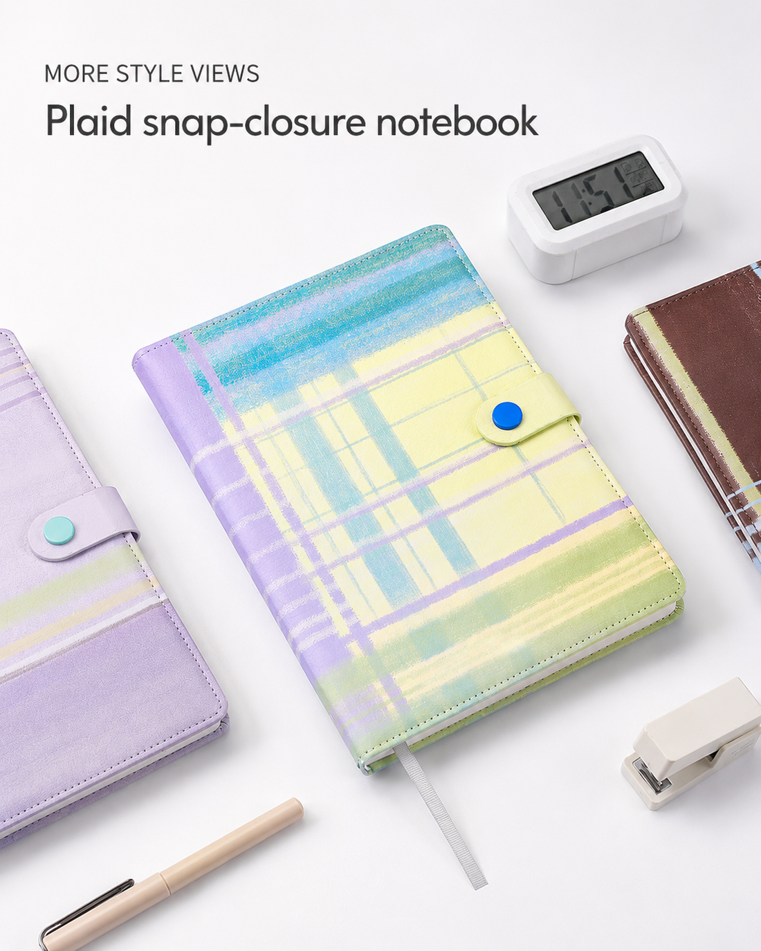 "Plaid Series" B5 Snap-Closure PU Leather Notebook