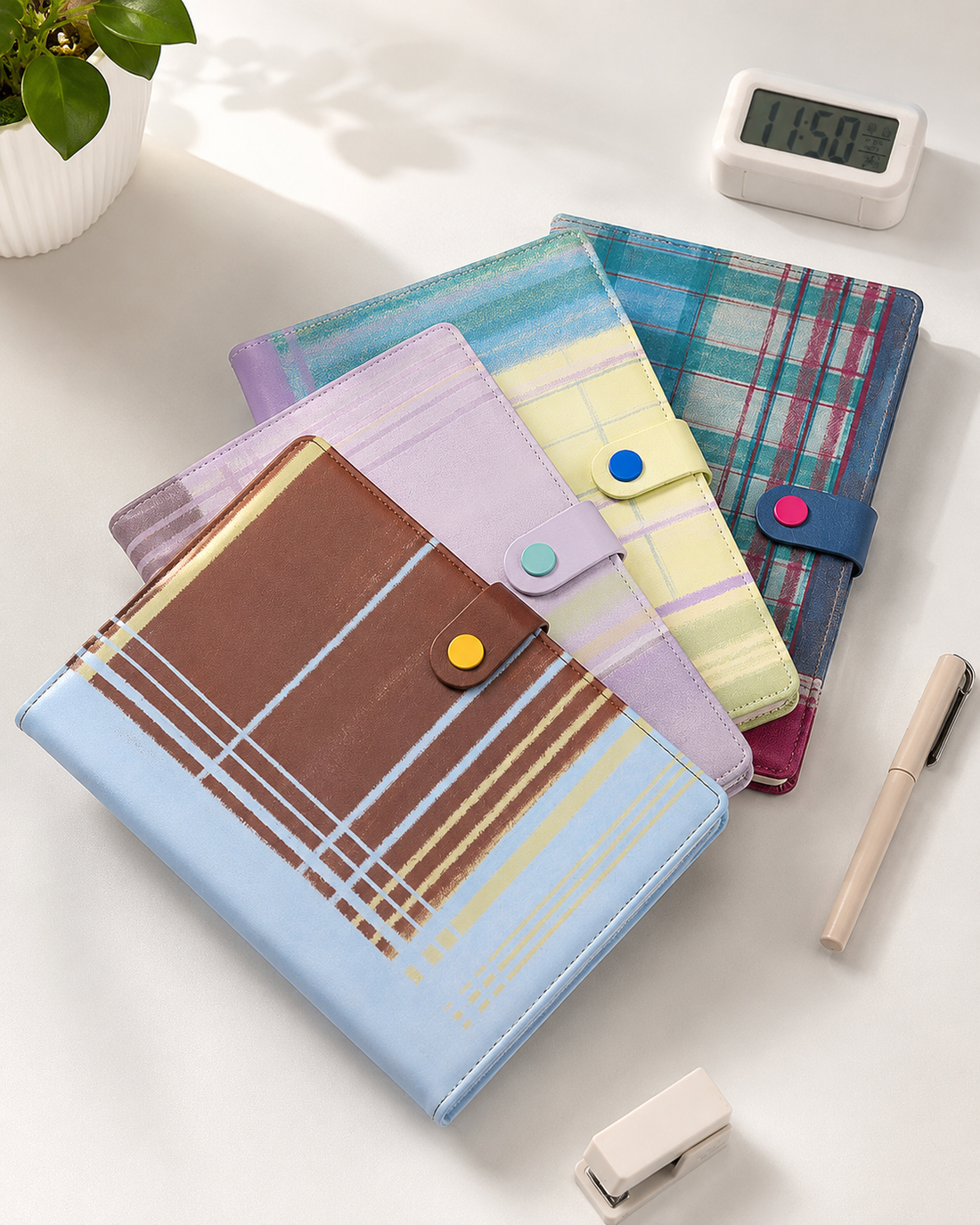 "Plaid Series" B5 Snap-Closure PU Leather Notebook