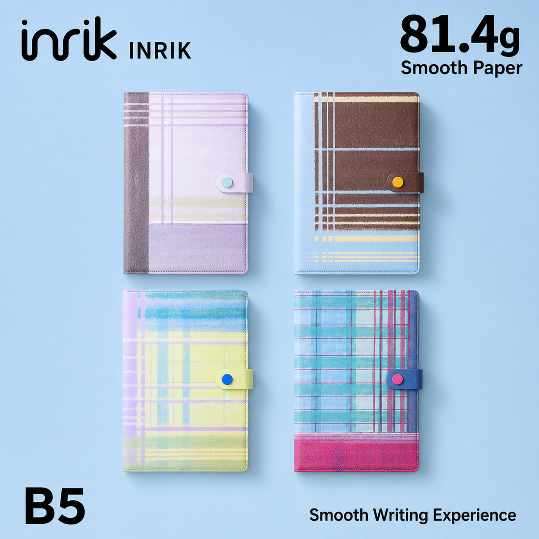 "Plaid Series" B5 Snap-Closure PU Leather Notebook