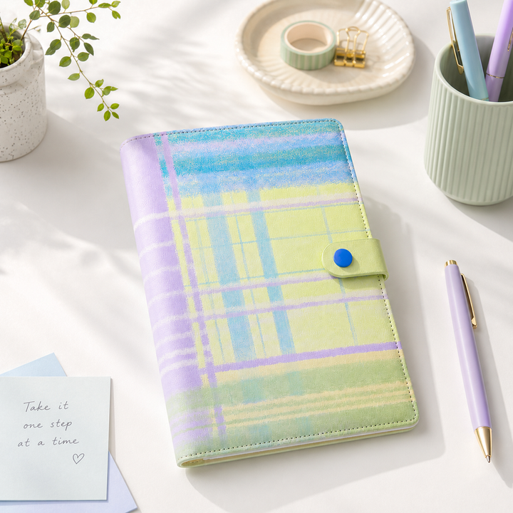 "Plaid Series" B5 Snap-Closure PU Leather Notebook