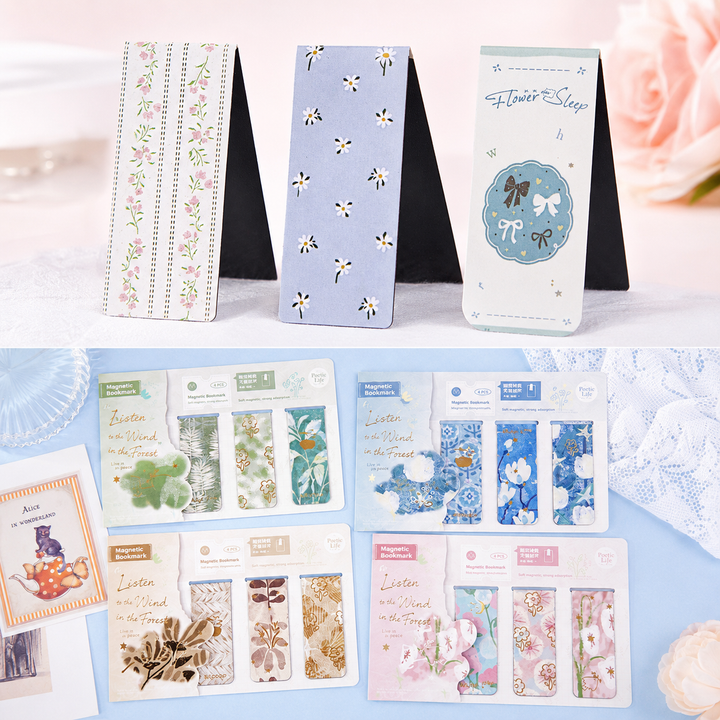 Vintage Floral Magnetic Bookmark Set (4 Pcs) - main product view | Lumiyear