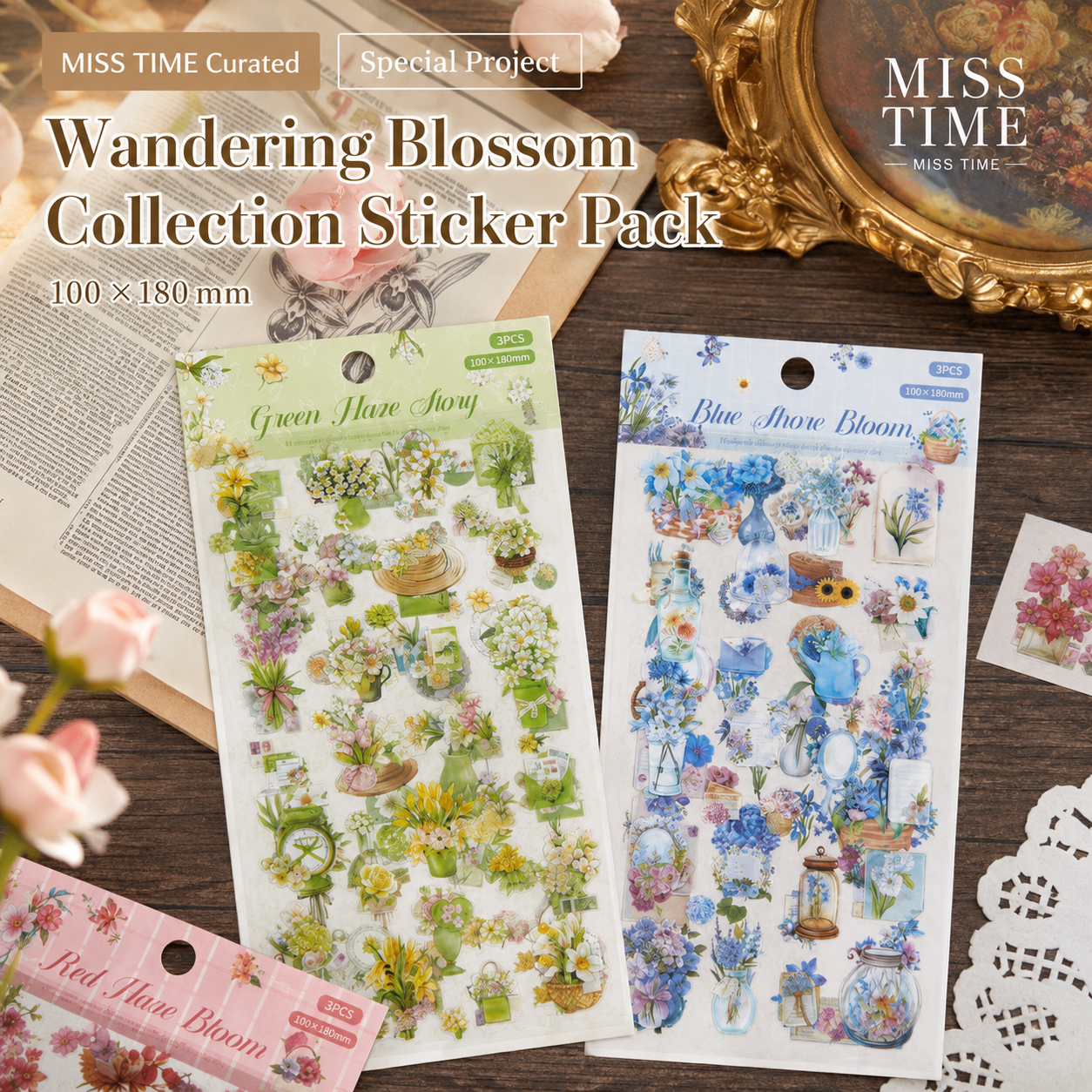 Wandering Blossom PET Floral Sticker Pack (3 Sheets)
