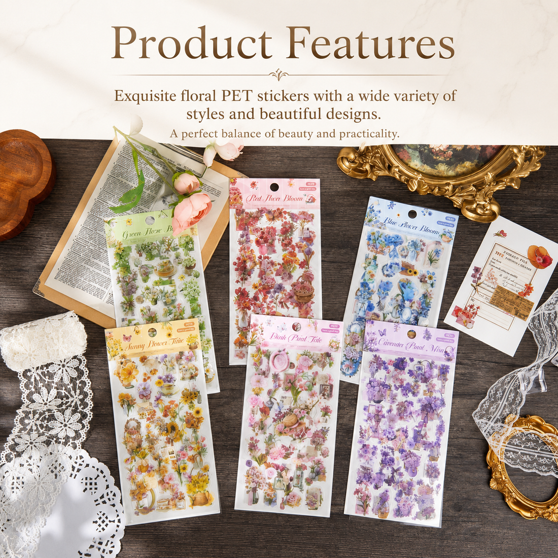 Wandering Blossom PET Floral Sticker Pack (3 Sheets)