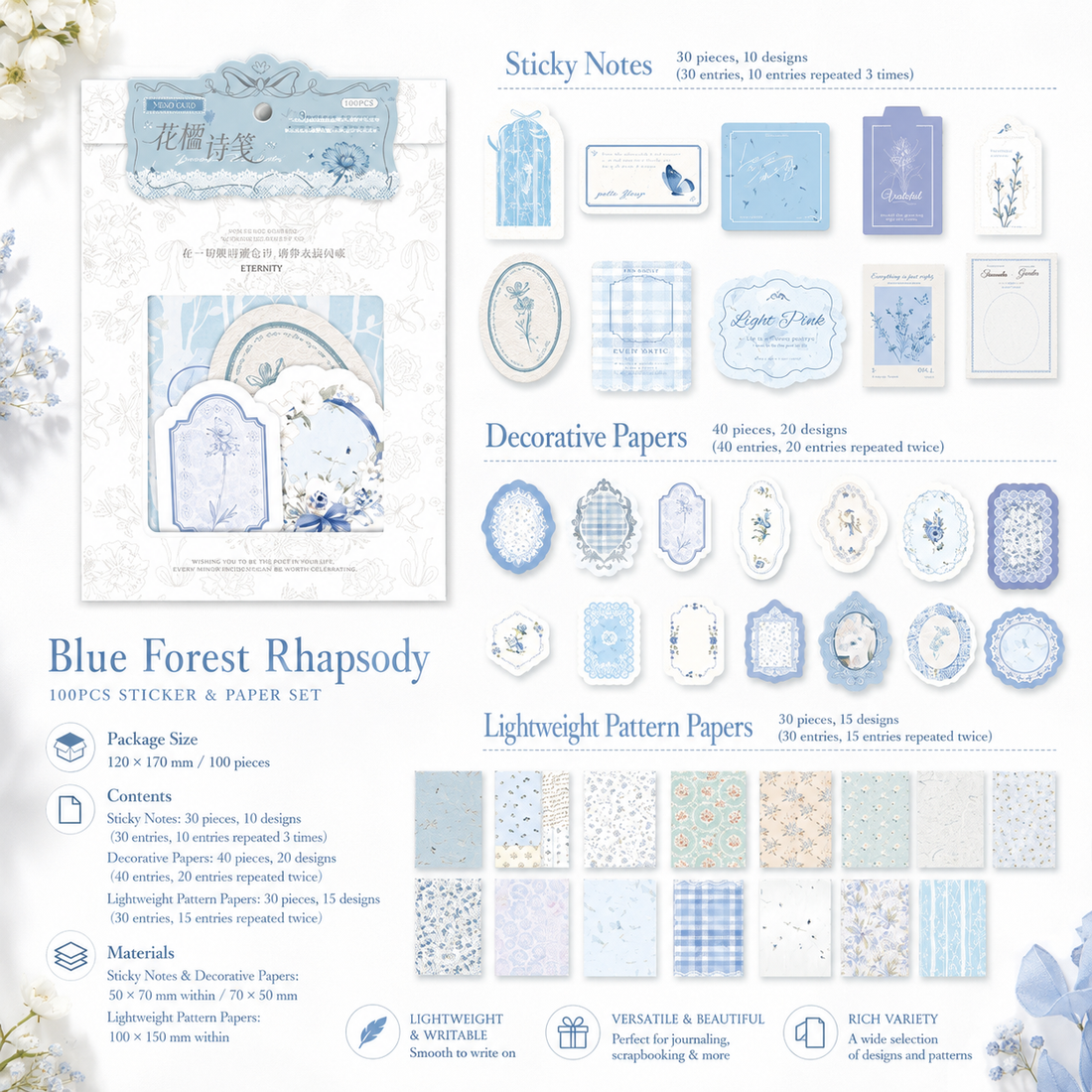 MISSTIME Floral Rhyme Poetry Vintage Material Paper Pack (100 Psc)