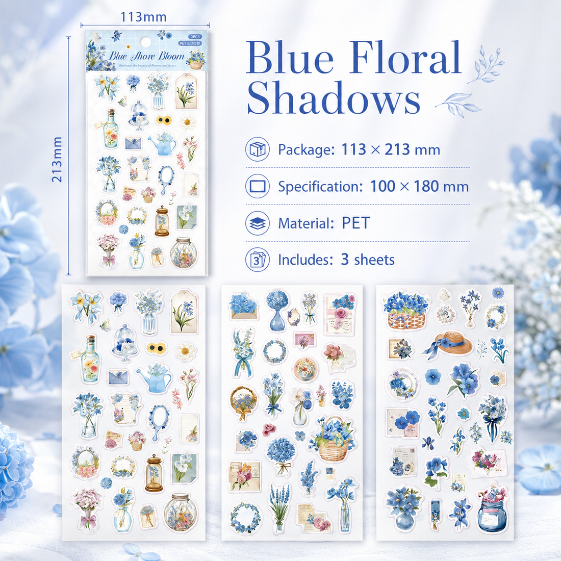 Wandering Blossom PET Floral Sticker Pack (3 Sheets)