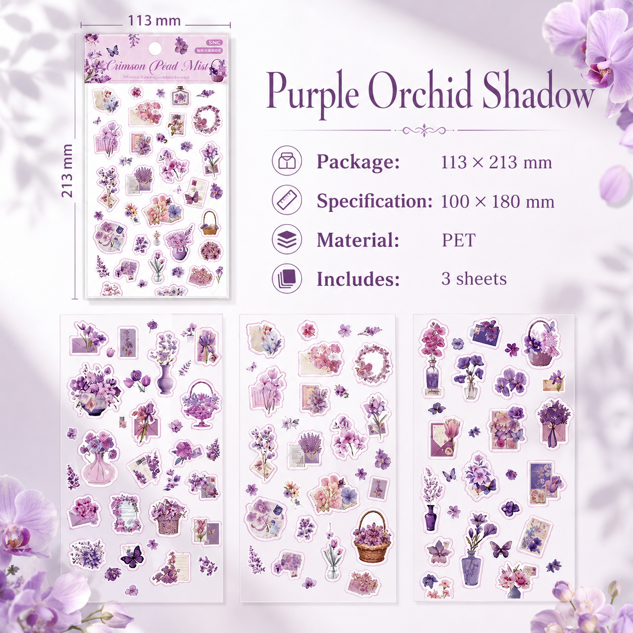 Wandering Blossom PET Floral Sticker Pack (3 Sheets)