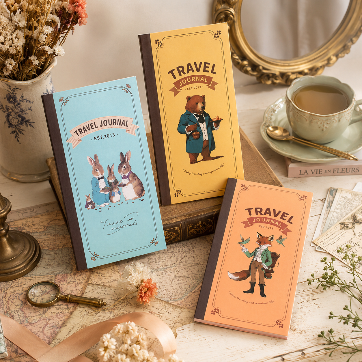 "Vintage Tales" Weeks Travel Journal (Set of 3) by ledai - aesthetic stationery and journaling supplies at Lumiyear
