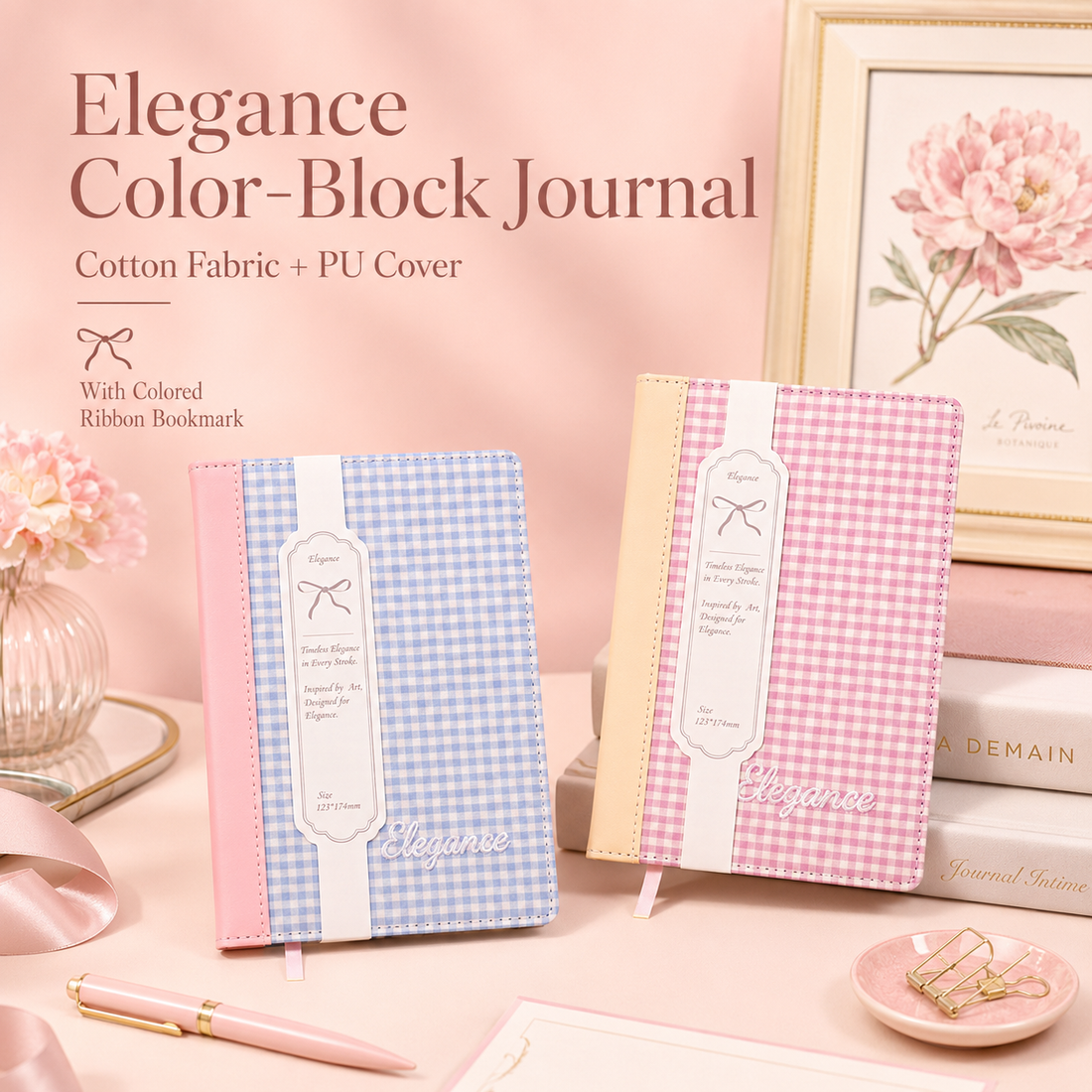 "Elegance Stitching" B6 Plaid Fabric & Leather Journal by ledai - aesthetic stationery and journaling supplies at Lumiyear