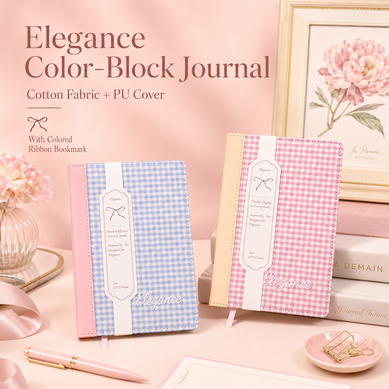 "Elegance Stitching" B6 Plaid Fabric & Leather Journal by ledai - aesthetic stationery and journaling supplies at Lumiyear