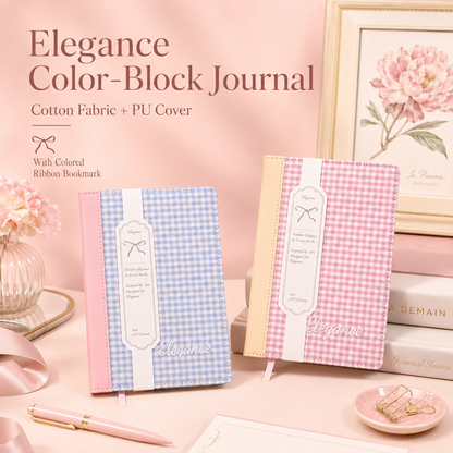 "Elegance Stitching" B6 Plaid Fabric & Leather Journal by ledai - aesthetic stationery and journaling supplies at Lumiyear