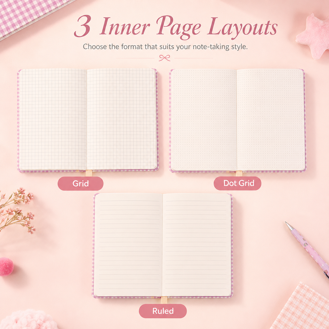 "Elegance Stitching" B6 Plaid Fabric & Leather Journal