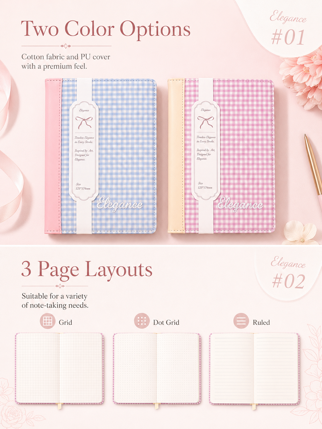"Elegance Stitching" B6 Plaid Fabric & Leather Journal by ledai - aesthetic stationery and journaling supplies at Lumiyear