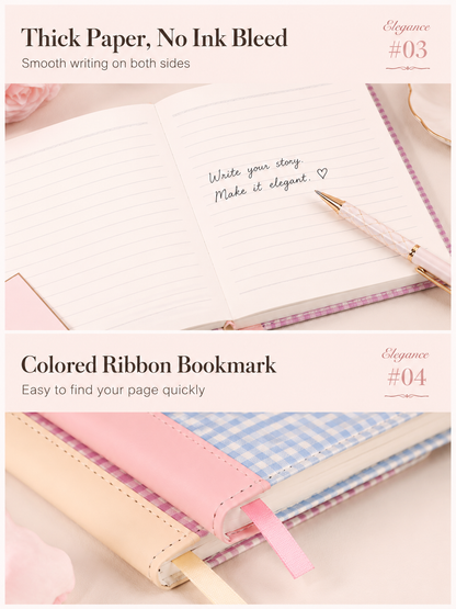 "Elegance Stitching" B6 Plaid Fabric & Leather Journal by ledai - aesthetic stationery and journaling supplies at Lumiyear
