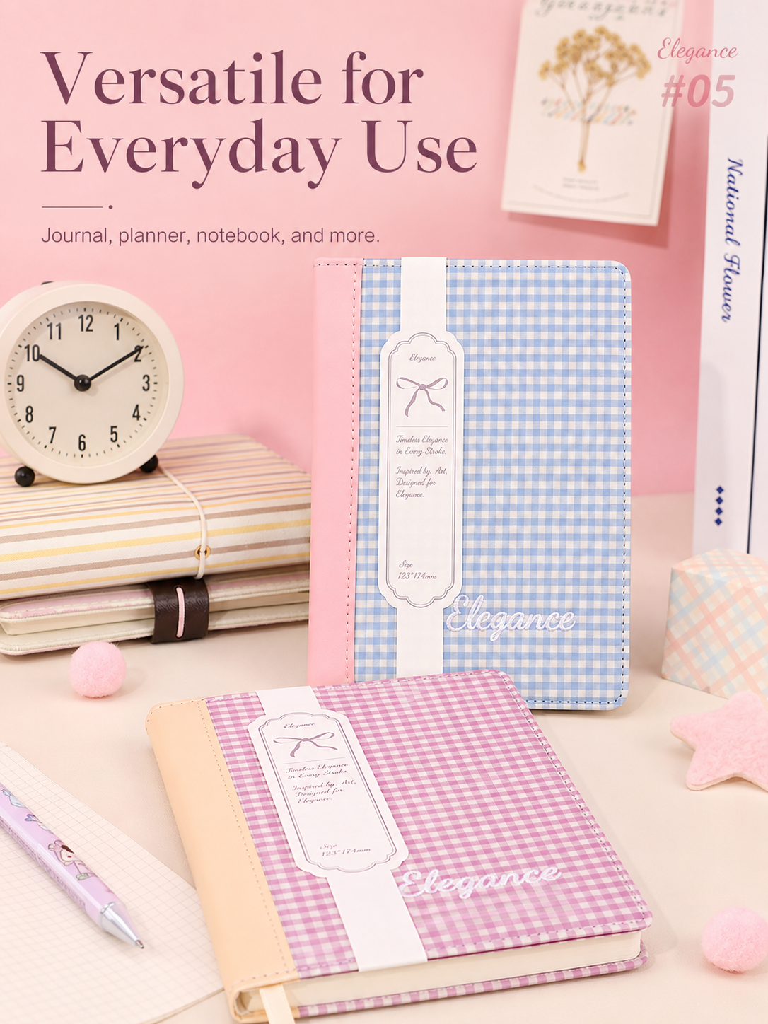 "Elegance Stitching" B6 Plaid Fabric & Leather Journal by ledai - aesthetic stationery and journaling supplies at Lumiyear
