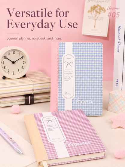 "Elegance Stitching" B6 Plaid Fabric & Leather Journal by ledai - aesthetic stationery and journaling supplies at Lumiyear