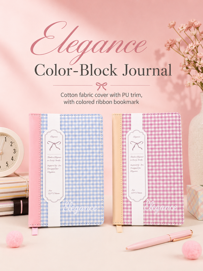 "Elegance Stitching" B6 Plaid Fabric & Leather Journal by ledai - aesthetic stationery and journaling supplies at Lumiyear