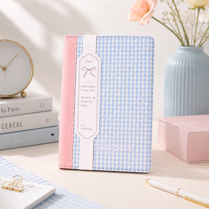 "Elegance Stitching" B6 Plaid Fabric & Leather Journal by ledai - aesthetic stationery and journaling supplies at Lumiyear
